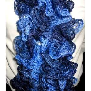   Scarf Lacey Scarf Flounce Hand Made Crochet Shawl   Blue Beauty