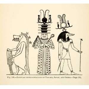  1886 Wood Engraving Egyptian Figures Taouris Savak Osiris 