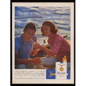  1965 Viceroy Cigarette Couple Boating Print Ad (11450 