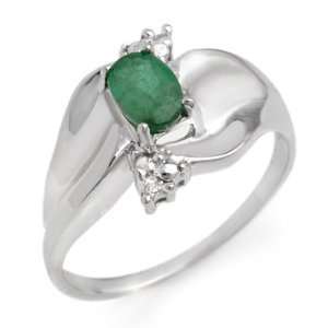  Genuine 0.39 ctw Emerald & Diamond Ring 10K White Gold 