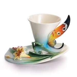  Franz Porcelain Buckeye Butterfly Cup Saucer Set NEW 