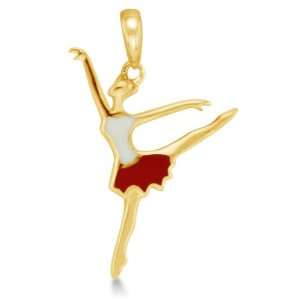 Solid 14K Yellow Gold Dancing Ballerina Dancer Enamel Ladies Pendant 