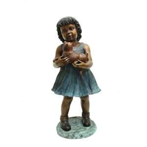 STANDING GIRL WITH CAT BRONZE 