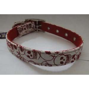  Red and White Punk Scribble Skull Dog Collar Large Pet 