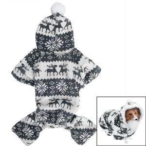  Hooded Dog Fluffy Jumpsuit Coat w/ Reindeer and Snowflake 