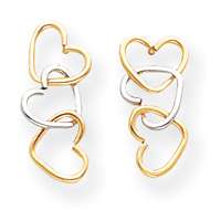 New 14k Two Tone Gold Triple Heart Dangle Earrings  