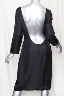 PRADA Amazing Black LOW PLUNGING/SCOOP BACK Long Sleeve Sheath Dress L 