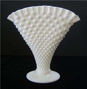 Fenton Hobnail Vintage Milk Glass Fan Vase 8 Tall  