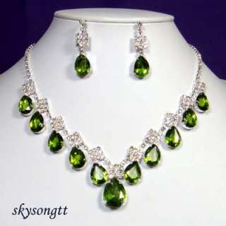 Swarovski Green Crystal Rhinestone Necklace Set S1108G  