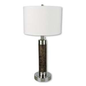    Table Lamp with Faux Walnut Cylinder Base