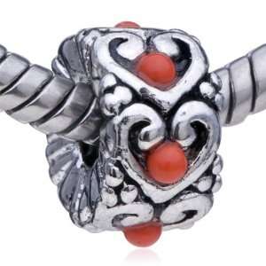  Pandora Style Bead Cylindrical Shaped Red Spots European 