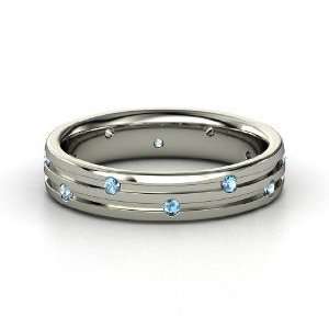  Slalom Band, 14K White Gold Ring with Blue Topaz Jewelry