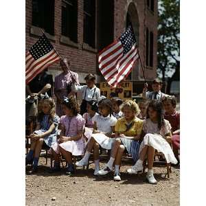 Schoolkids, Teachers with Flags, 1942 Photograph   Beautiful 16x20 