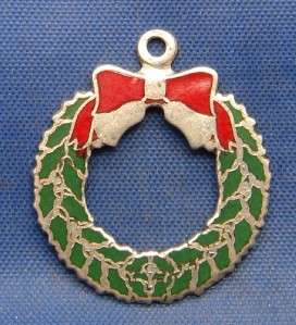 Vintage Silver & Enamel Christmas Wreath Charm marked BEAU STERLING 
