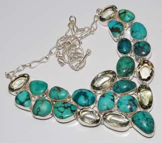 RARE  SANTA ROSA TURQUOISE , GREEN AMETHYST .925 SILVER NECKLACE 18 