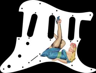 Pick Guard for Fender Stratocaster Guitar Pin Up Girl Blue Dress White 