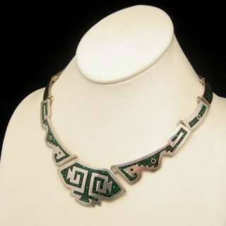 TAXCO MEXICO Sterling Silver Vintage Necklace Malachite Large Inlay 