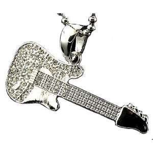  Iced Bling Guitar Pendant Necklace w Free Chain 