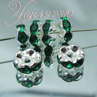 100P silver/green Crystal Beads Rondelle Space 8mm#g  