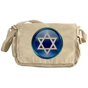    Khaki Messenger Bag Blue Star of David Jewish 
