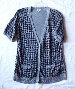 NEW Worthington Houndstooth Cardigan Sweater Top Size L Black Gray 