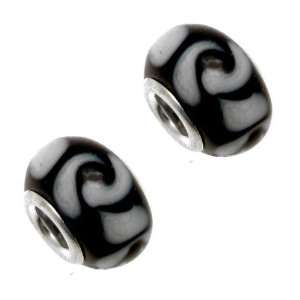 Acosta Beads   Pair of Black & White Swirls   Slide On & Off Glass 