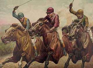 FRAMED Currier and Ives Horse Racing Repro CANVAS ART  
