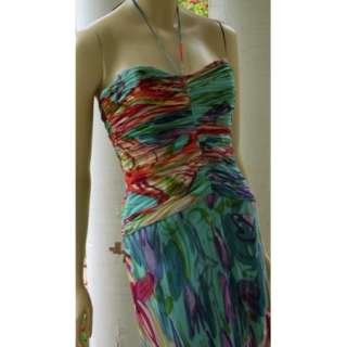 NEW  DAVID MEISTER ruched SILK watercolor prom gown dress 