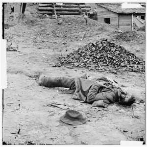Petersburg,Virginia. Dead Confederate soldier in trenches before 