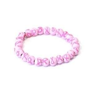  All Pink Ribbon Small Bead Bracelet with All Clay 