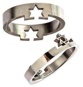   image stainless steel laser cut star of david puzzle ring width