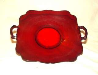 NEW MARTINSBILLE / VIKING * RUBY RED * Cake Plate / Platter Handled 