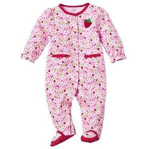   Girls 100% Cotton Footed Easy Entry Sleep and Play Pink/Red 3 Months