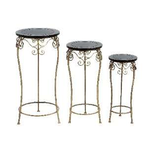   Three Exotic Metal Wood Decorative Plant Stands Patio, Lawn & Garden