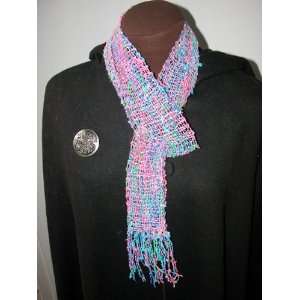  Shades of Blue and Pink Handwoven Womens Scarf 