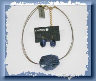Beautiful CHICOS Rori Silver Genuine Stone Necklace & Earrings SET 