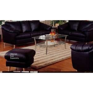  3pc Contemporary Style Delano Black Leather Chair Loveseat 