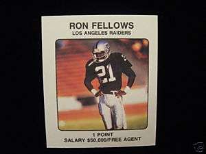 1989 RON FELLOWS RAIDERS NFL FRANCHISE GAME CARD  