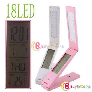 Folding Touch LED Rechargeable Desk Lamp with Calendar Thermometer 