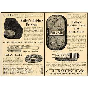  1907 Ad C.J. Bailey Rubber Bath Flesh Brushes Sanitary 