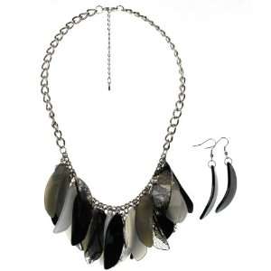Contemporary Inspired Exotic Silver Tone Collar Necklace with Matching 