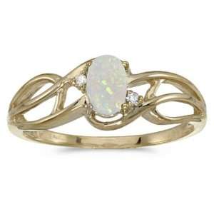  10k Yellow Gold October Birthstone Oval Opal And Diamond 