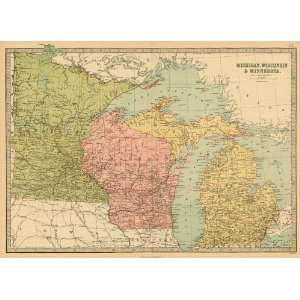  Bartholomew 1881 Antique Map of Michigan & Wisconsin 