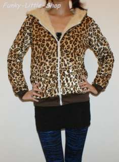 Leopard print faux fur jacket hoodie punk rock emo J106  