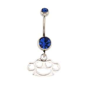   Steel Belly Ring   Capri Blue CZ   Brass Knuckles   14g Jewelry