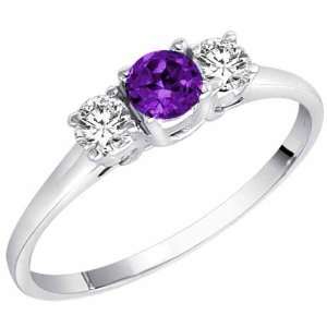  Sterling Silver Round 3 Stone Amethyst and Diamond Ring (0 