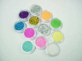 12 Color Nail Art Powder glitter Colourful kit Carving Pattern Pigment 