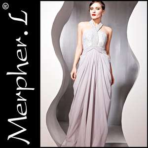 New Fashion Silver Cocktail Prom chiffon Halter Beading Party Long 