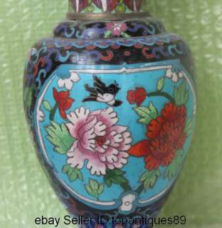   Chinese Handmade Copper Cloisonne Bird & Flower Design Vase Pot  
