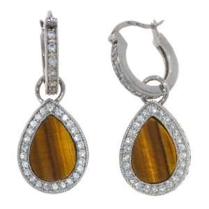 Esposito Diamonique Sterling Hoops with Tigers Eye Charm 